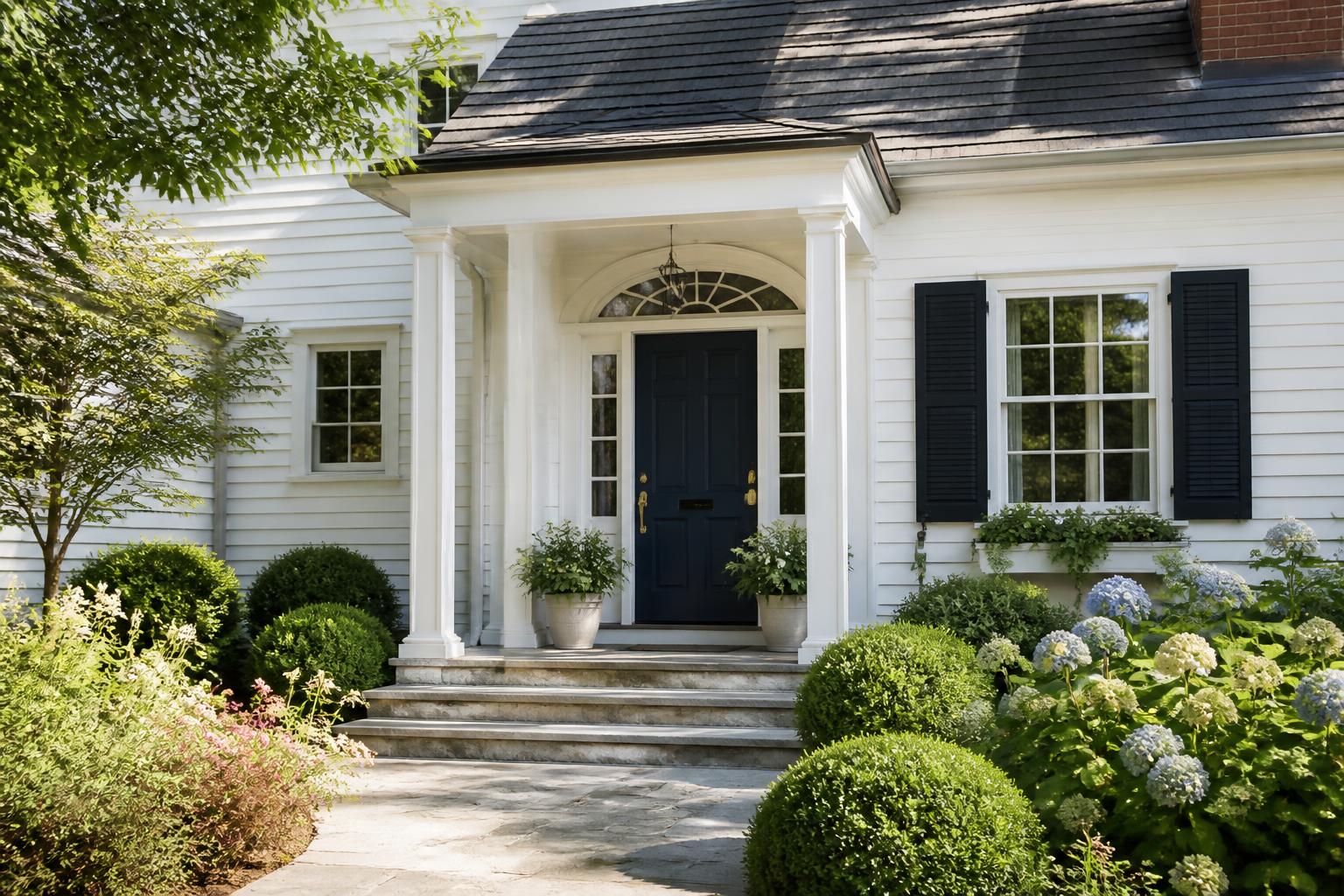 Welcoming home with a navy front door